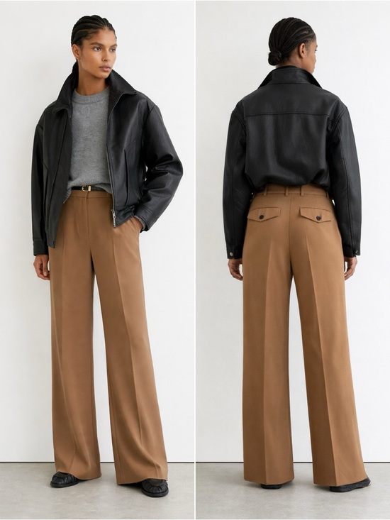 Reiss Pants - Reiss Anakin Wide Leg Trousers Camel High Waisted Tailored Pants Minimal Chic 4